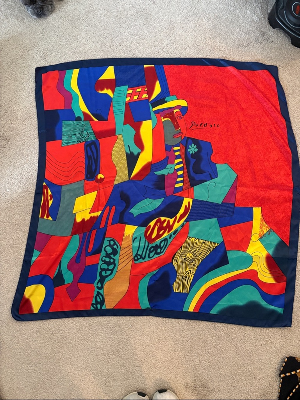 Vibrant Abstract Print Silk-Look Scarf - Multicolor